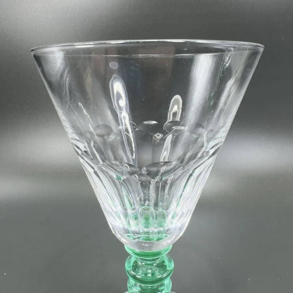 Seneca Theodule Clear Top Green Uranium Stem Optic Cut Top Goblet Cup Single VTG